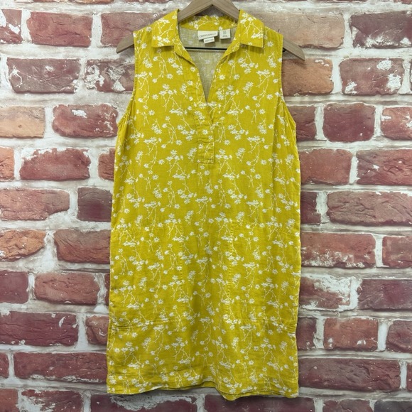 Cynthia Rowley Dress Women's 4 Yellow Cottage Ditsy Floral Vine Linen Sundress - Picture 6 of 8